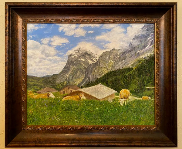 Alpiglen, Switzerland view with Swiss cows